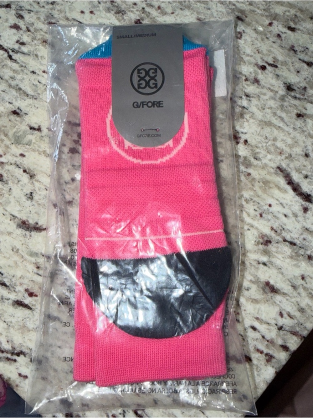 G/FORE Hot Pink Athletic Crew Socks with Black Heel and Blue Trim